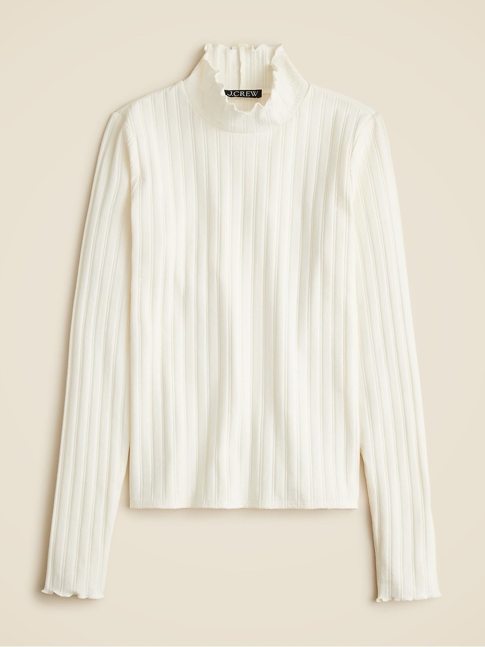 J. Crew Cream Ribbed Long-Sleeve Ruffle Mock Neck size M
